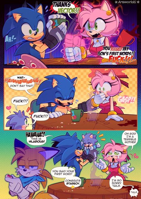 Sonic X Amy Comic, Sonamy Comic, Sonic X Amy, Sonic And Tails, Sonic Videos, Sonic Mania, Action Anime, Sonic Heroes, Sonic Fanart