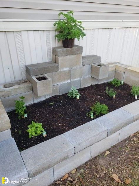 Cinderblock Flower Beds, Cinder Block Ideas Outdoors, Cinderblock Planter, Cinder Block Garden Wall, Path Landscaping, Farming Garden, Sanctuary Garden, Cinder Block Garden, Small Yard Landscaping