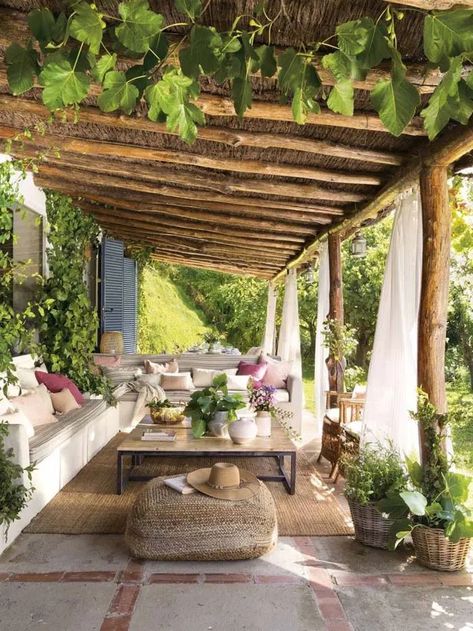 Rustic Pergola, Rustic Patio, Pergola Patio, Backyard Patio Designs, Garden Cottage, Back Patio, Outdoor Rooms, Backyard Decor, Backyard Landscaping Designs