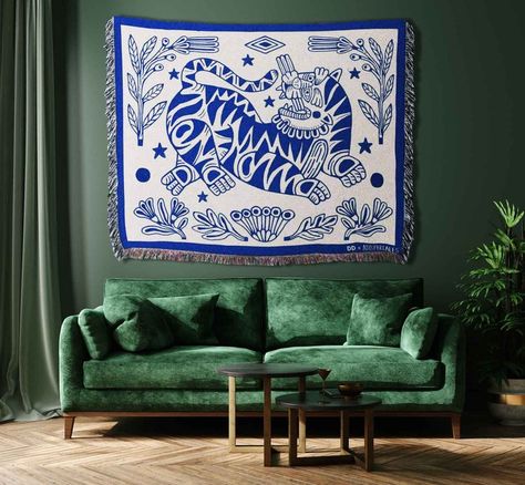 Tiger Tapestry, Colour Interior, Wall Hanging Living Room, Art Blanket, Retro Art Prints, Snake Art, Star Blanket, Hanging Photos, Blue Rooms