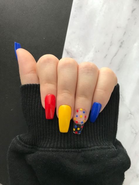 Color Combos For Nails, Kidcore Nails, Clown Core, Cow Nails, Halloween Acrylic Nails, Colorful Nail, Grunge Nails, Simple Acrylic Nails, Bling Acrylic Nails