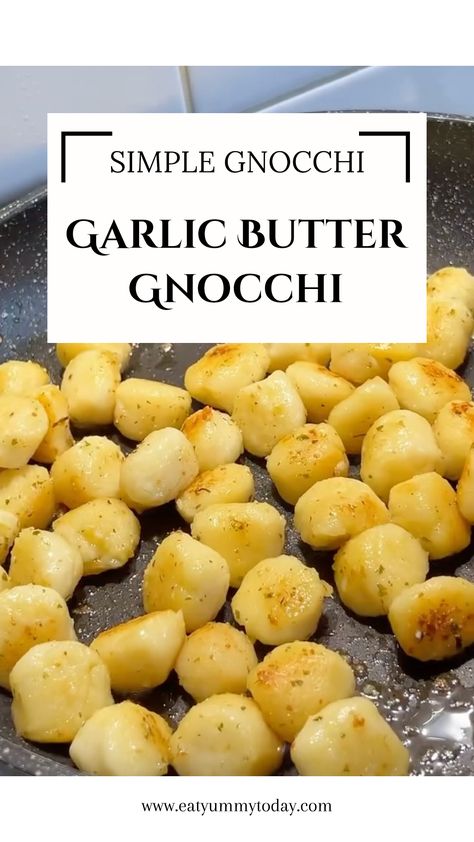 Delicious pan fried garlic butter gnocchi dish garnished with herbs, perfect for a quick and easy meal. This pin features one enticing image showcasing the beautifully cooked gnocchi in garlic butter. Butter Gnocchi Recipes, Gnocchi In Oven, Crisp Gnocchi, Brown Butter Gnocchi, Butter Gnocchi, Crispy Gnocchi, Fried Garlic, Gnocchi Recipe, Homemade Gnocchi