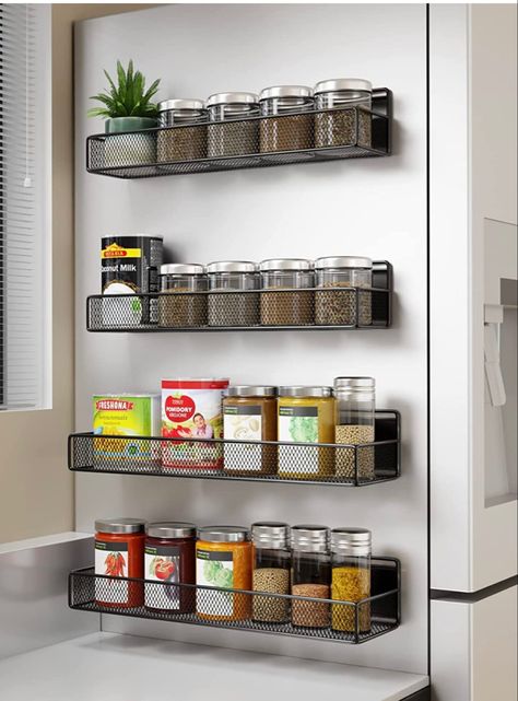 Magnetic Spice Rack Spice Rack Magnetic, Spice Rack Ideas, Magnetic Spice Rack, Laundry Stain Remover, Spice Shelf, Fridge Shelves, Magnetic Spice, Fridge Organisers, Laundry Stains