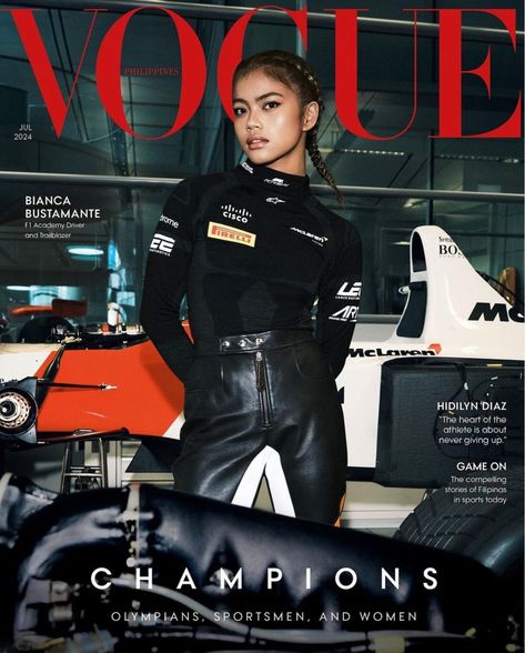 Formula 1 Racer Bianca Bustamante for Vogue Philippines July — Anne of Carversville F1 Magazine, Social Justice Poster, Vogue Philippines, Justice Poster, Kristen Mcmenamy, Global Boho, F1 Academy, Cover Photography, Karolina Kurkova