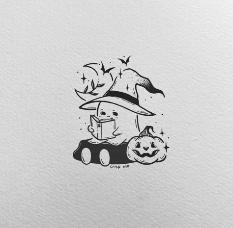 Reading Tattoo, Character Design Teen, Line Tattoo Ideas, Ghost Tattoo, Hand Doodles, Witch Tattoo, Bff Tattoos, Spooky Tattoos, Cute Little Tattoos