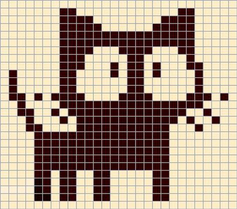 Crochet Graph Design, Tapestry Crochet Pixel Art, How To Crochet Pixel Art, Pixel Art 2 Colors, 2 Color Tapestry Crochet, Graph Pixel Art, Witchy Pixel Art Grid, Cat Grid Pattern, Crochet Grid Patterns Small Easy