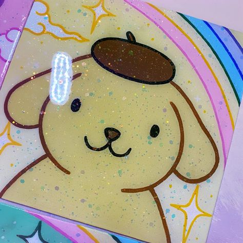 Cinamoroll Painting Canvas, Sanrio Acrylic Painting, Sanrio Painting Canvas, Kawaii Paintings On Canvas, Y2k Painting Ideas On Canvas, Hello Kitty Canvas Painting, Sanrio Painting, Kawaii Painting, Neon Art Painting