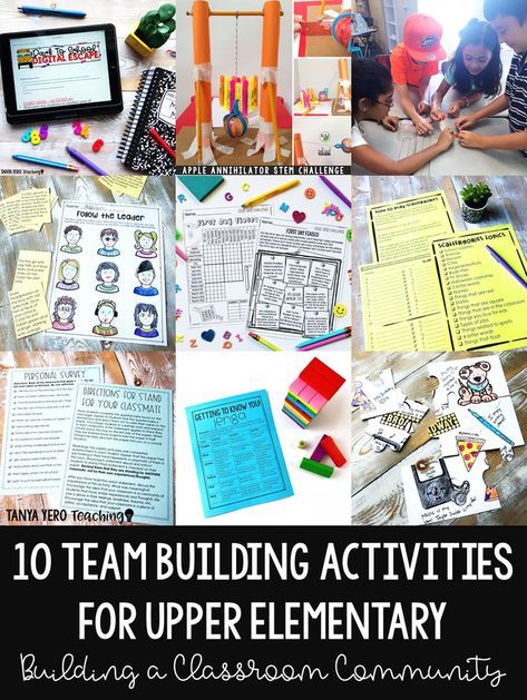 Read about 10 icebreaker and team building activities for upper elementary. These activities are perfect for back to school season or throughout the year to promote collaboration and student relationships. FREEBIES are included. #upperelementary Games For Youth, School Team Building, Teamwork Games, Youth Ministry Games, Virtual Team Building, Community Building Activities, Student Ministry, Kids Office, Upper Elementary Resources