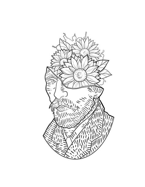 Van Gogh Tattoo, Arte Van Gogh, Soyut Sanat Tabloları, Line Art Tattoos, Van Gogh Art, Art Tattoos, Coloring Book Art, Tattoo Stencils, Line Art Drawings