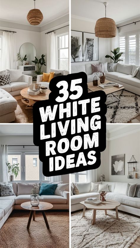 Get creative with these 35 DIY projects that add a personal and unique touch to your white living room decor. Small Living Room White Couch, Decorating A White Room, White Rooms Ideas, White Sectional Living Room Ideas, White Wall Living Room Ideas, White Living Rooms, White Family Rooms, Ikea Inspired Bedroom, White Living Room Ideas