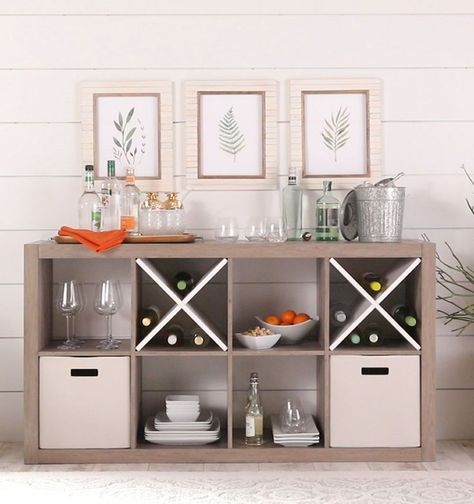 8-Cube Organizer in Rustic Gray #entertaining #bar #wine #organization #storage Ikea Storage Cubes, Cube Storage Decor, Ikea Cubes, Ikea Hack Storage, Cube Storage Shelves, Kitchen Table Makeover, Diy Home Bar, Bookcase Organization, Ikea Storage