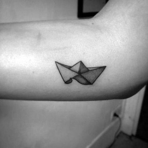 Paper Boat Tattoo, Boat Tattoo, Origami Tattoo, Tatuagem Masculina Pequena, Tattoo Dotwork, Ribbon Tattoos, Small Tattoos With Meaning, Lily Tattoo, Paper Boat