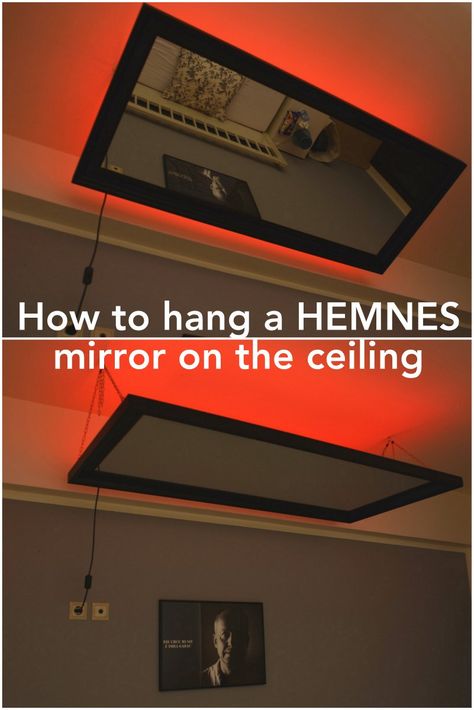 Above the bed mirror IKEA HEMNES hack Mirrored Ceiling Above Bed, Ceiling Mirror Bedroom, Bedroom Ceiling Mirror, Bed Mirror Ideas, Bed Restraints Ideas, Mirrors On Ceiling Above Bed, Mirror On The Ceiling Above Bed, Bed Mirror, Ceiling Mirror Above Bed