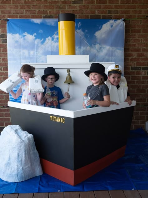 Shipwreck Birthday Party, Titanic Photo Booth, Titanic Theme Birthday Party, Titanic Bday Party, Titanic Trunk Or Treat, Titanic Themed Party Decoration, Battleship Birthday Party Ideas, Cruise Ship Birthday Party Ideas, Titanic Party Favors