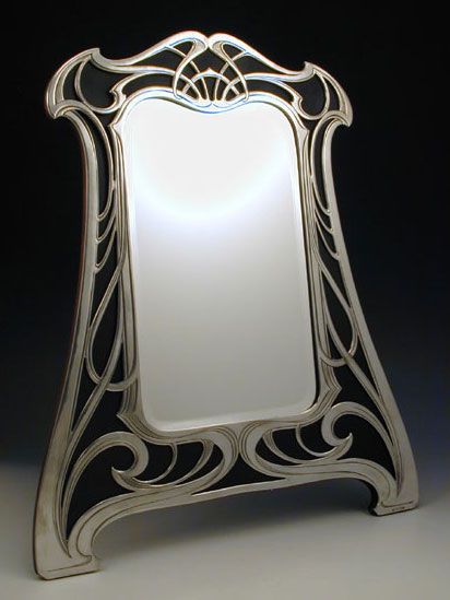 Fabulous art nouveau mirror with polished pewter on a wood back  Country of Manufacture Germany  Date1906 Art Nouveau Mirror Frame, Art Nouveau Mirror, Nouveau Mirror, Art Nouveau Furniture, Motif Art Deco, Table Mirror, German Art, Art Nouveau Design, Art Nouveau Jewelry