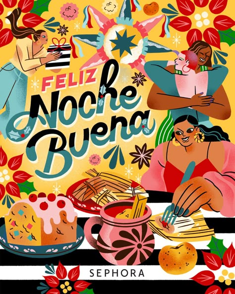 Mexican Christmas Illustration, Mexican Illustration Design, Mexican Food Illustration, Latino Illustration, Latin Illustration, Mexican Illustration Art, Latin Christmas, Mexican Illustration, Mexican Poster