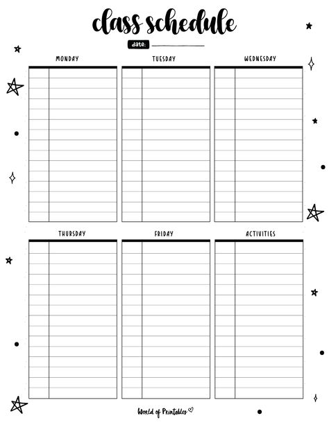 Daily Class Schedule Template, Class Record Template Aesthetic, College Class Schedule Template, College Schedule Template, School Schedule Templates, Class List Template, Class Schedule Printable, School To Do List Printable, School To Do List