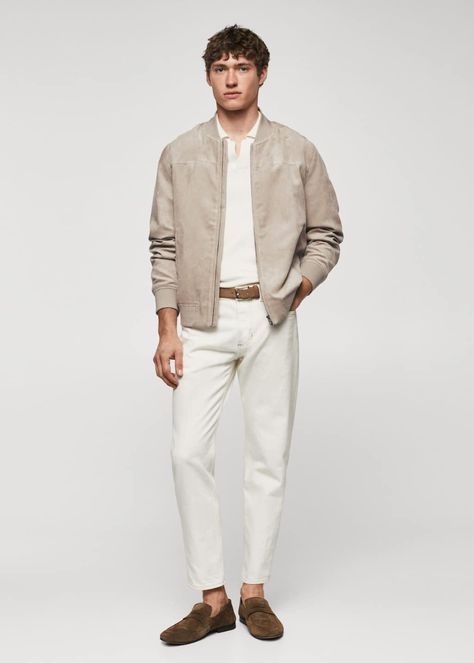 Beige Leather Jacket Outfit, Witte Jeans Outfit, White Jacket Outfit, Suede Jacket Outfit, Beige Leather Jacket, Jeans Outfit Men, White Jeans Men, White Jeans Outfit, Outfits Hombre