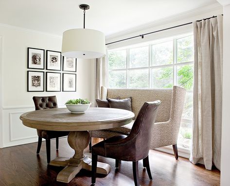 Living Room Meets Dining Room: The New Way to Eat In Banquette Seating Dining Room, Seating In Kitchen, Dining Room Trends, Settee Dining, Farm House Dining Room, Banquette Seating In Kitchen, Farmhouse Dining Rooms Decor, Kitchen Table Centerpiece, Traditional Dining Rooms