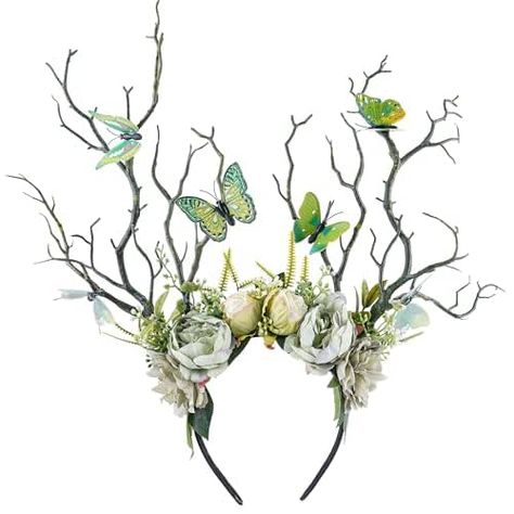 Ren Faire Headpiece, Unicorn Headdress, Woodland Headband, Headdress Crown, Antler Tree, Antler Crown, Antler Flower, Elf Crown, Magical Fairies