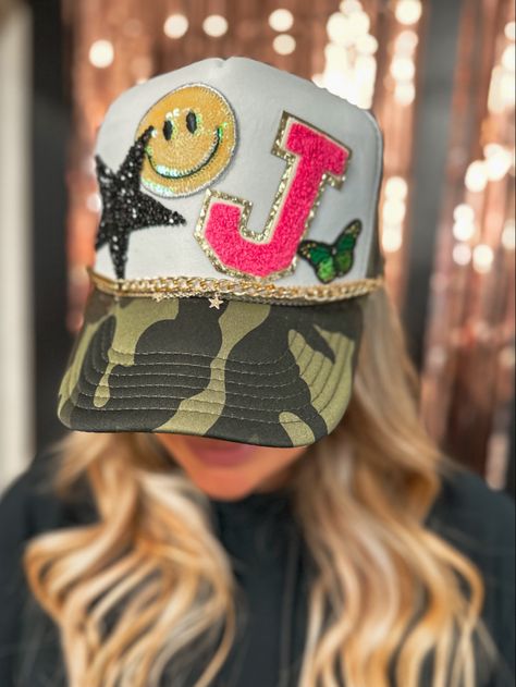 Custom-made, preppy, camo trucker hat made by MUDDY CREEK clothing boutique