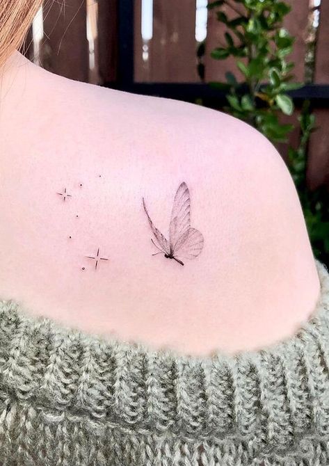 100 Unique Butterfly Tattoo Ideas (Best Butterfly Tattoos) - The Trend Scout Butterfly Tattoo With Words In Wings, Boho Butterfly Tattoo, Butterfly Star Tattoo, Butterfly Trail Tattoo, Butterfly Tattoo For Lost Loved One, Neck Tattoos Ideas, Lost Love Tattoo, Flying Butterfly Tattoo, Delicate Butterfly Tattoo