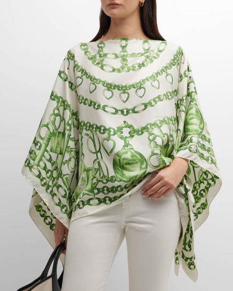 D4LMW Rani Arabella Green Bracelet Silk Poncho Silk Poncho, Co Ords Outfits, Poncho Blouse, Silk Bracelet, Green Bracelet, Cashmere Poncho, Boho Style Outfits, Lace Jacket, Scarf Poncho