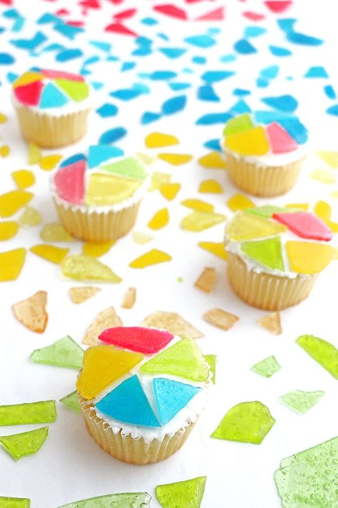 DIY Stained Glass Cupcakes Stained Glass Cupcake, Abstract Cupcakes, Glass Cupcakes, Art Cupcakes, Tulip Cake, Button Cookies, Ballerina Cookies, Petal Cake, Fun Cupcake Recipes