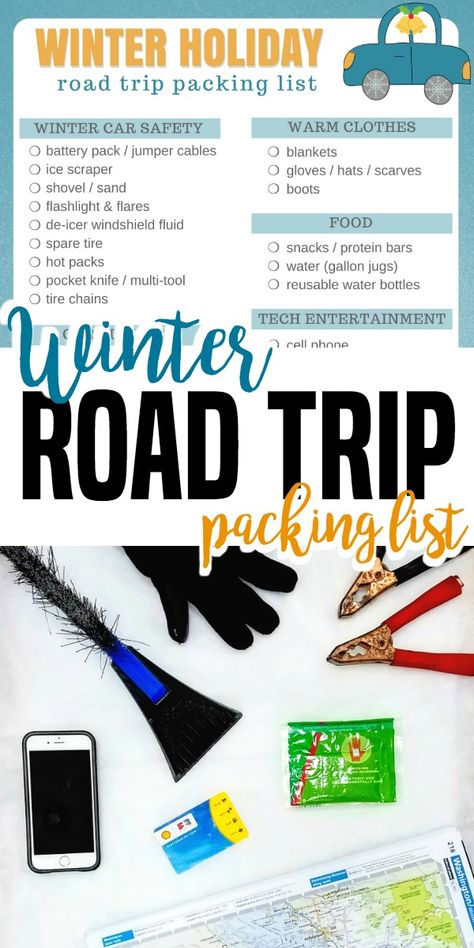 Don't forget these winter road trip essentials when you're heading out for your holiday vacation - winter travel packing tips #roadtrip Winter Travel Packing, Road Trip Printables, Winter Road Trip, Travel Packing Tips, Holiday Road Trip, Trip Packing List, Vacation Winter, Printable Packing List, Winter Packing List