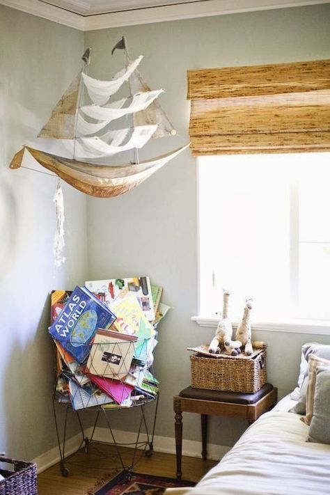 Narrow Boat Bedroom Ideas, Fishing Boat Themed Bedroom, Narrow Boat Bedroom, Boat Bookcase Nursery, Pirate Ship Beds For Boys, Neverland Nursery, Eclectic Kids Room, Peter Pan Nursery, Room Ceiling