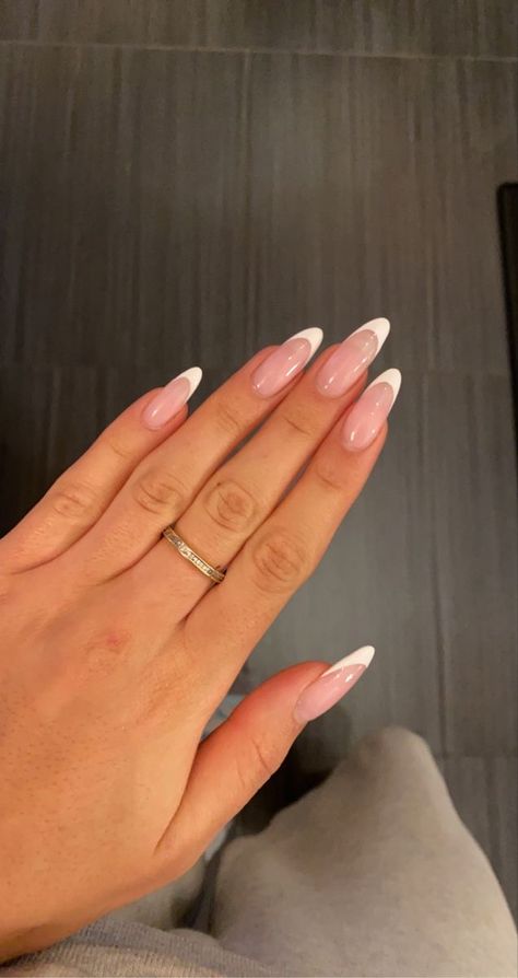 French Almond Long Nails, Round Long Acrylic Nails, Round Nails Acrylic Long, Round Almond Nails Long, Round French Tip Nails Acrylics Long, Long Round Nails Acrylic, Gel Nails Ideas Long Almond, French Tips Long Almond, Almond French Tip Long