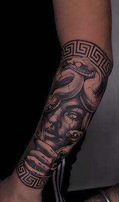 Medusa Tattoo Forearm Men, Siloette Ideas Tattoo, Medusa Tattoo For Men, Arm Tattoo Men Forearm, Tattoo Men Forearm, Arm Tattoo Men, Arm Tattoos For Guys Forearm, Leg Sleeve Tattoos, Leg Tattoo Ideas