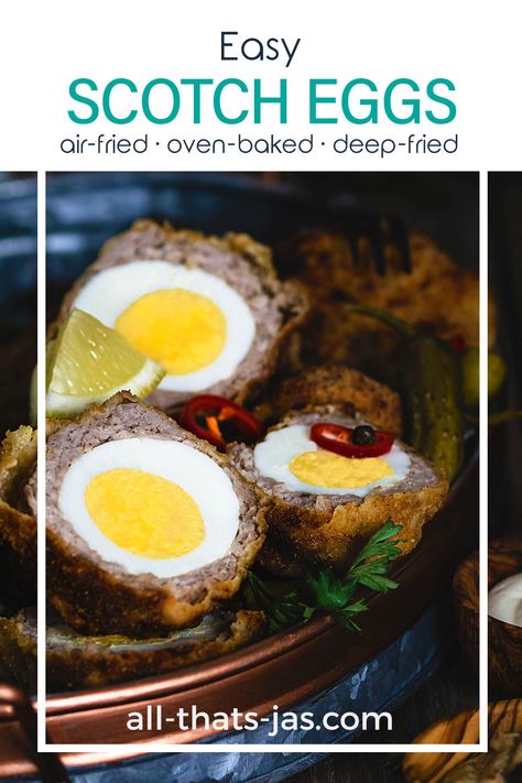 Scotch Eggs Air Fryer, Air Fryer Scotch Eggs, Scotch Eggs Baked, Baked Scotch Eggs, Scotch Eggs Recipe, Gf Meals, Pork Breakfast Sausage, Sausage Wrap, Scotch Egg