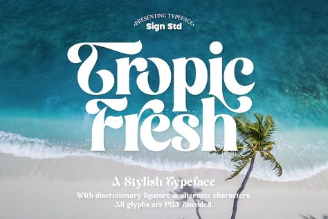 Tropic Fresh is a serif font that adapts to today’s design styles. Equipped with alternative characters and also ligature. High detail in every part of the body. Try before you buy Tropic Fresh font for iOS, Android, macOS, or Windows for free, or you can download the full version with a commercial license here. Tropic […] The post Tropic Fresh Font appeared first on FreeFontDL. Tropic Logo, Romantic Fonts, Script Calligraphy, Font Inspiration, Fancy Fonts, Commercial Fonts, Serif Typeface, S Design, Handwriting Fonts