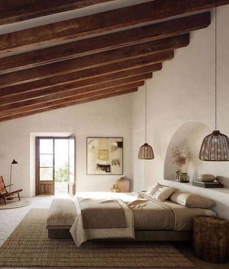 Spanish Villa Interior, Spanish Bedroom, Spanish Interior Design, Mediterranean Bedroom, Spanish Interior, Mediterranean Interior, Spanish Style Home, Serene Bedroom, Modern Bedroom