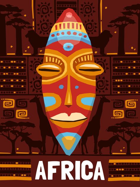 African Art Projects, Afrique Art, Afrikaanse Kunst, Mask Template, African Mask, Africa Art, African Pattern, African Masks, Afro Art