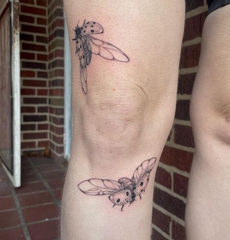 Ladybug Leg Tattoo, Leg Bug Tattoo, Ladybug Knee Tattoo, Pretty Bug Tattoo, Bug Leg Tattoo, Bug Tattoo Leg, Beetle Leg Tattoo, Bug Knee Tattoo, Bug Tattoo Knee