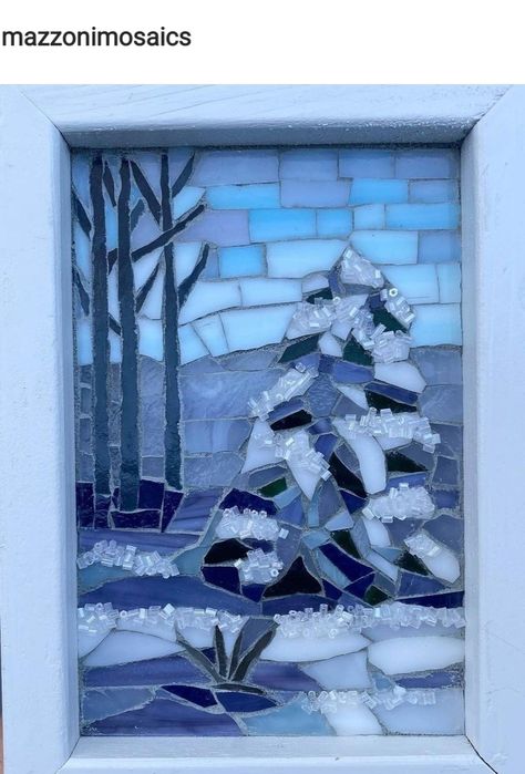 Mosaic Winter Scene, Snowflake Mosaic, Sky Mosaic Art, Mosaic Forest Scene, Mosaic Lake Scene, Christmas Mosaics, Winter Window, Mosaic Ideas, Mosaic Projects