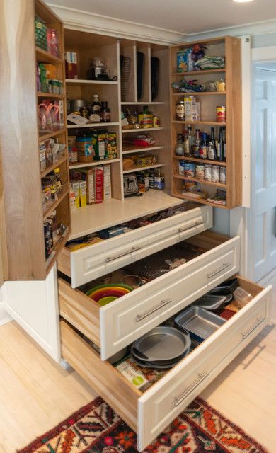 Custom Pantry Cabinet - Transitional - Kitchen - New York - by MH Baker, LLC | Houzz Baking Pantry Cabinet, Pull Our Drawer Pantry, Organizing Baking Supplies Storage Kitchen Cabinets, Custom Pantry Cabinet, Kitchen Pantry Drawers Pull Out Shelves, Baking Ingredients Storage Drawer, Small Galley Kitchen Remodel, Bakers Cabinet, Galley Kitchen Renovation