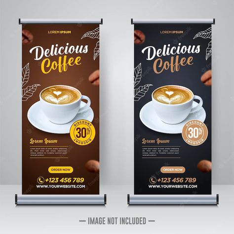 Rollup Design, Standing Banner Design, Shop Banner Design, Coffee Poster Design, X Banner, Retro Business Card, Roller Banner, Container Cafe, Coffee Shop Logo