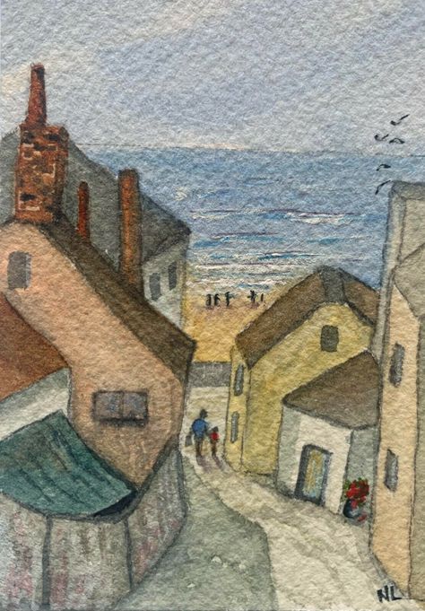 ACEO Original Miniature Watercolour Painting - Off to the Beach - English Coast | eBay English Coast, All About Water, Beach Village, Side Work, Pen And Wash, Art Paintings For Sale, Watercolor Tutorials, House By The Sea, Sea Side