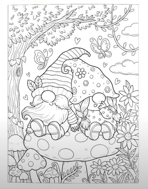 Gnomes Coloring Pages Free Printable, Cute Gnome Coloring Pages, Gnome Colouring Pages, Coloring Pages For Adults Unique, Gnome Coloring Pages, Whimsical Art Paintings, Coloring Pages Inspirational, Spring Coloring Pages, Pattern Coloring Pages