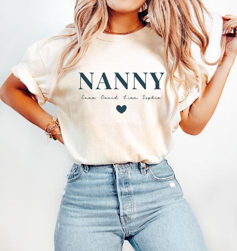 Nanny Shirt, Custom Nanny T-shirt, Nanny Personalized Shirt for Nanny Mothers Day Grandma Gift, Nanny Shirt With Grandkid Names Nanny Shirt Nanny Tshirt Ideas, Nanny Shirts, Nanny Sublimation Designs, Nana Tee Shirts, Funny Nana Shirts, Nanny, Personalized Shirts, Grandma Gifts, Custom Shirts