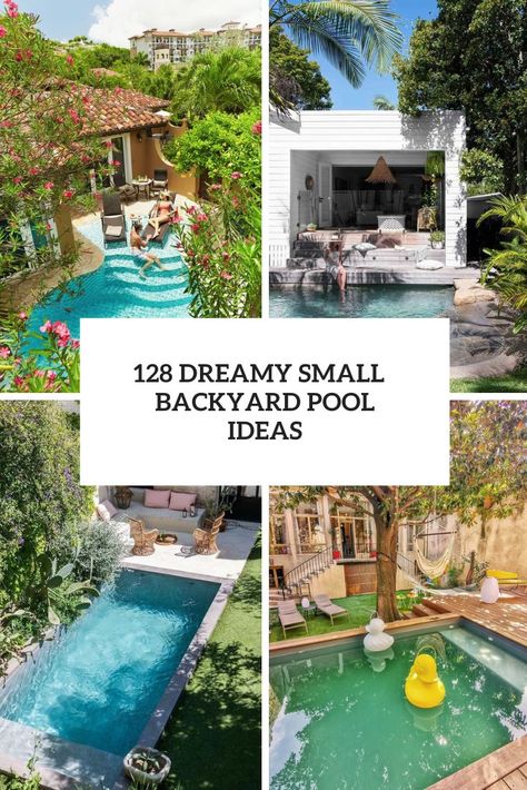 dreamy small backyard pool ideas cover Small Backyard Natural Pool, Small Garden With Swimming Pool, Backyard Landscaping Small Pool, Swimming Pool For Small Backyard, Mini In Ground Pool, Cocktail Pool Ideas Small Spaces, Small Home Pool Ideas, Small Pool Inspiration, Small Beach Pools Backyard