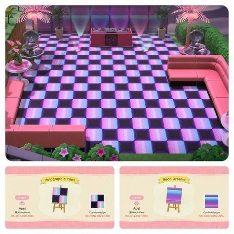 Animal Crossing New Horizons on Instagram: “Vaporwave tile and neon simple panel design. Creator ID MA-4312-9887-0565🌴 credit to Apel of moonwave (don’t know their social handle, if…” Motif Acnl, Animal Crossing 3ds, Ac New Leaf, Animal Crossing Memes, Animal Crossing Guide, Acnh Designs, Animal Crossing Qr Codes Clothes, Animal Crossing Wild World, Path Design