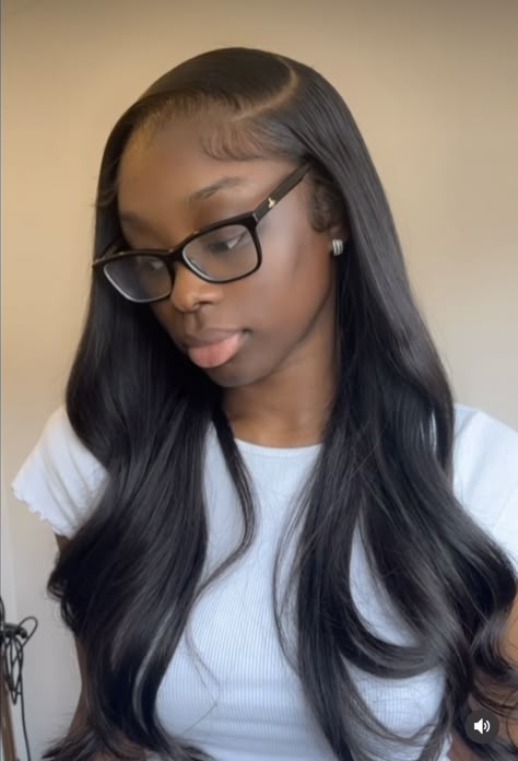 Side Part Sew In No Edges, Middle Part Traditional Sew In Straight, Side Part Clip In Black Women, Side Part Sew In With Layers, Sew In With Side Part, Closure Sew In Side Part, See In With Closure, Side Part Leave Out, Side Part Sew In With Leave Out