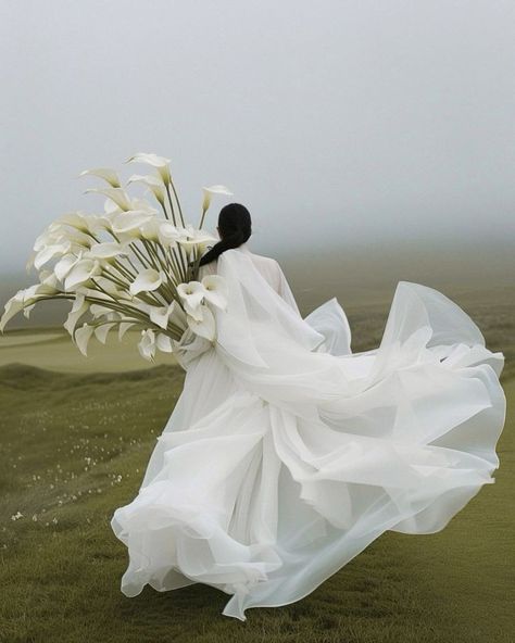 Surrealism Wedding, Future Elegance, High Fashion Wedding, Calla Flower, Green Bridal Bouquet, Abstract Wedding, Bridal Poses, Korean Wedding, Wedding Mood