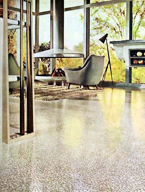 See why people loved these elegant & affordable linoleum floors and vinyl flooring from the 1960s 28 Living Room Vinyl Floor, Marmoleum Floors Living Room, Modern Linoleum Flooring Living Room, Kitchen Linoleum Floors Ideas, Mid Century Vinyl Flooring, Mid Century Linoleum Floor, Retro Linoleum Flooring, Luxury Vinyl Sheet Flooring Kitchen, Lanolium Floors Kitchen Ideas Modern