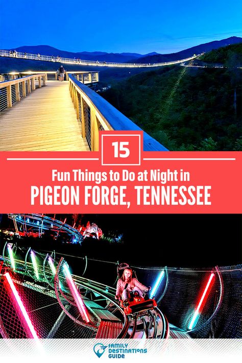 15 Fun Things to Do in Pigeon Forge at Night — The Best Night Activities! Pidgin Forge, Tennessee Family Vacation, Gatlinburg Tennessee Vacation, Tennessee Road Trip, Couples Things To Do, Smokey Mountains Vacation, Smoky Mountains Vacation, Pigeon Forge Tennessee, Tennessee Travel