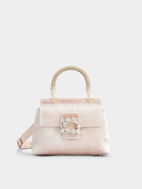 Multicolour Woman Viv' Flower Strass Jewel Buckle Cabas Mini Bag in Velvet RBWAMAAE103KHHPZ1H88 | Roger Vivier Trapezoid Shape, Evening Accessories, Pink Clutch, Handbags Casual, Fancy Bags, Roger Vivier, Small Leather Goods, Shoulder Bag Women, Online Boutique